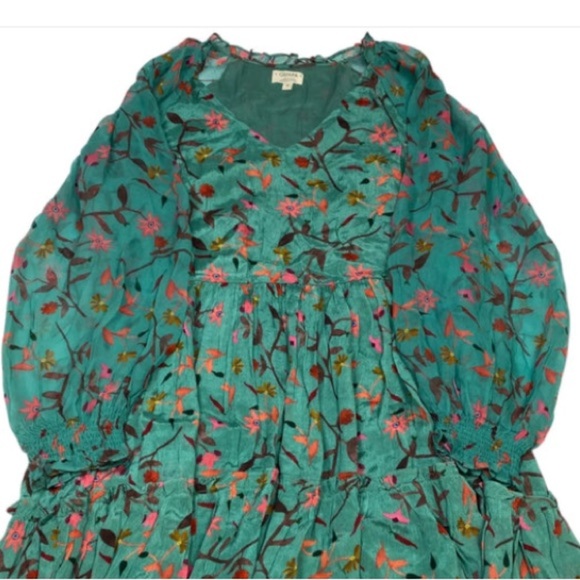 Guapa Layla Mini Dress summer green floral embroidered tiered boho classic $250 - Picture 5 of 5